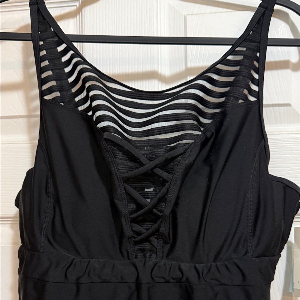 Brand new Black Strappy Swim tankini with Sheer Stripe front